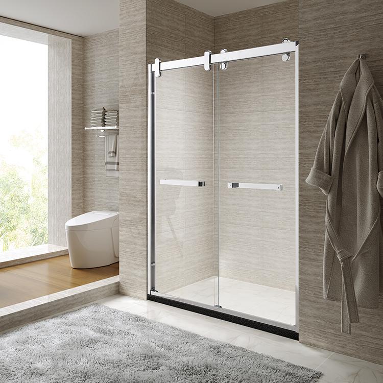 Glass Panel Partition Double Sliding Shower Door for Bathroom Spaces
