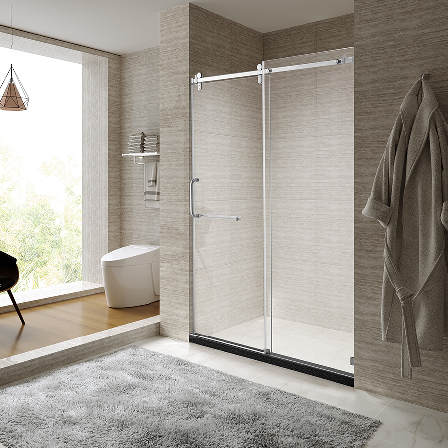 Brushed Nickel Frameless Sliding Shower Door