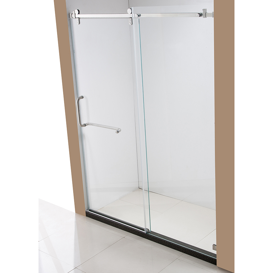 Contemporary Black Stainless Steel Sliding Shower Door with Printed Glass