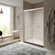 Double Sliding Shower Door Enclosure in Rose Gold