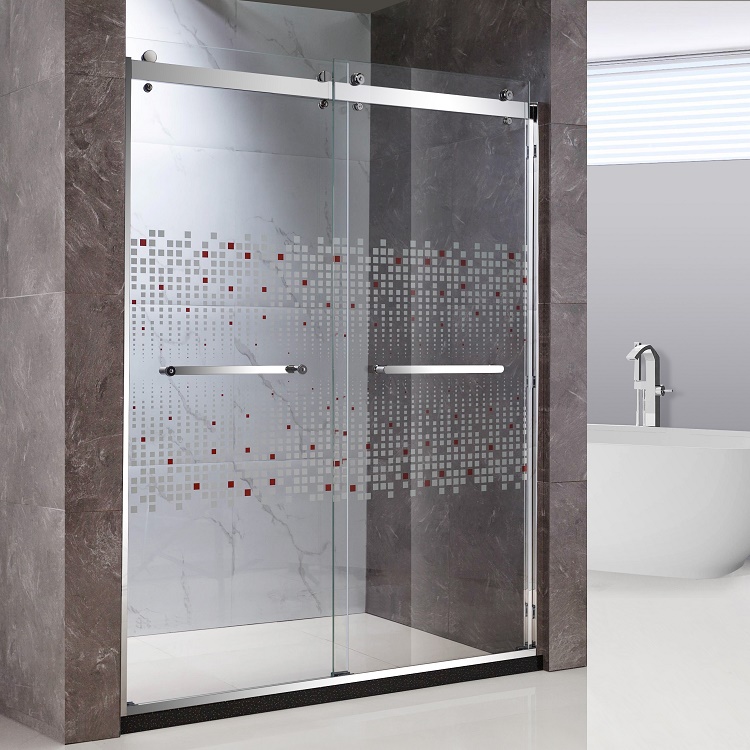Printed Stained Glass Shower Partition with Pivot Hinge Door Accessories